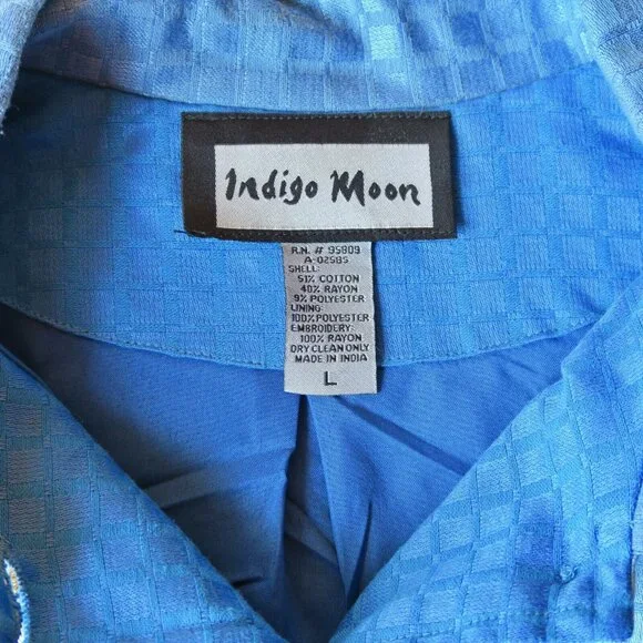 Indigo Moon Blue Embroidered Jacket Fully Lined Button Front Made in India Large - Picture 2 of 6